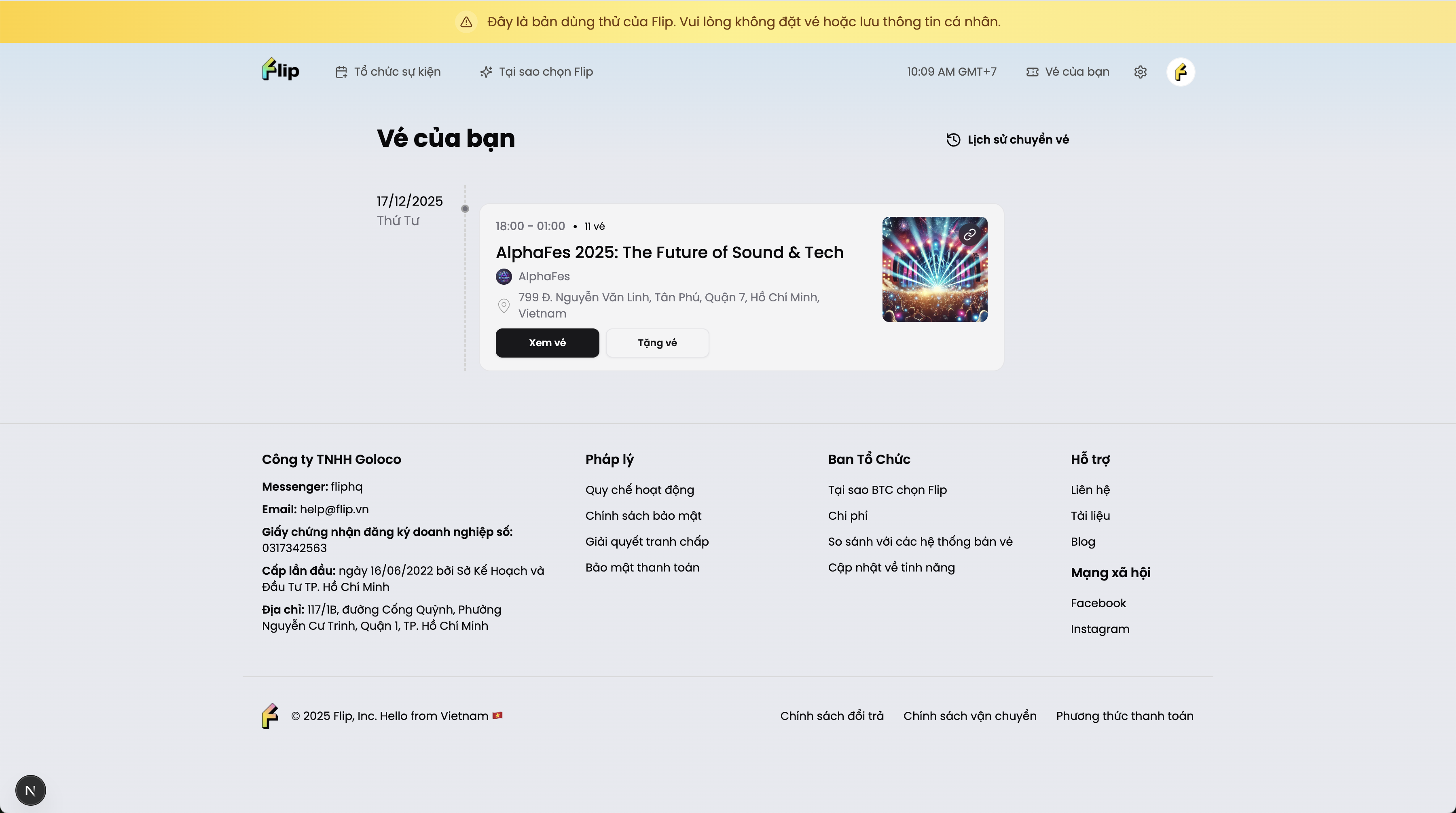 Truy cập mục Vé của tôi