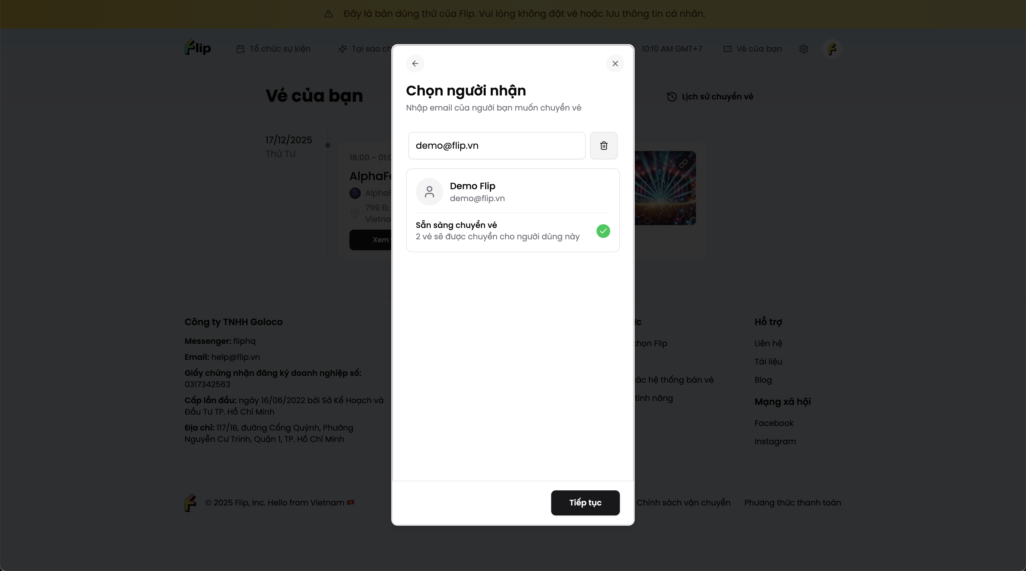 Chọn vé muốn chuyển nhượng