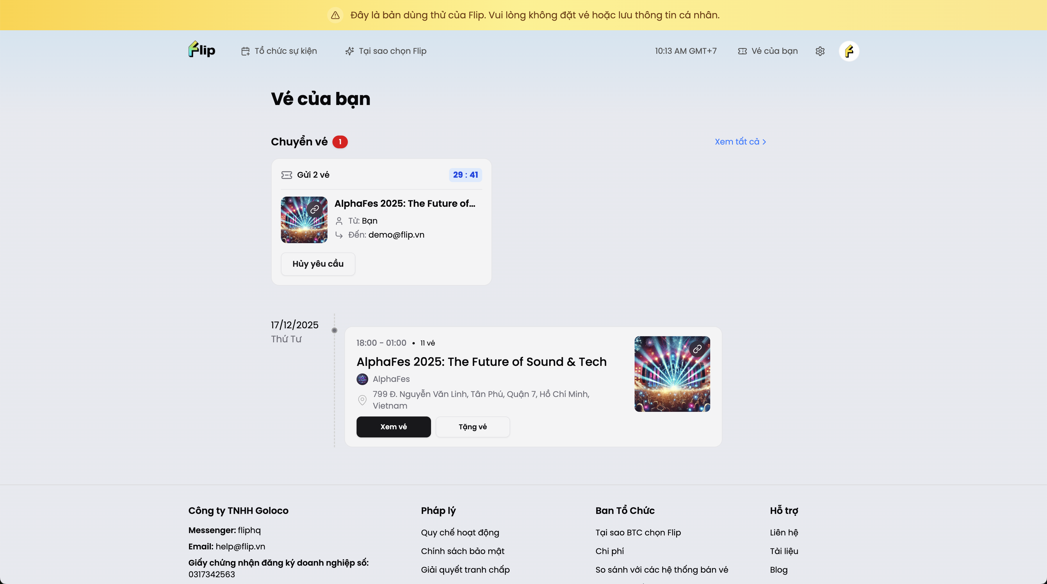 Lịch sử chuyển vé