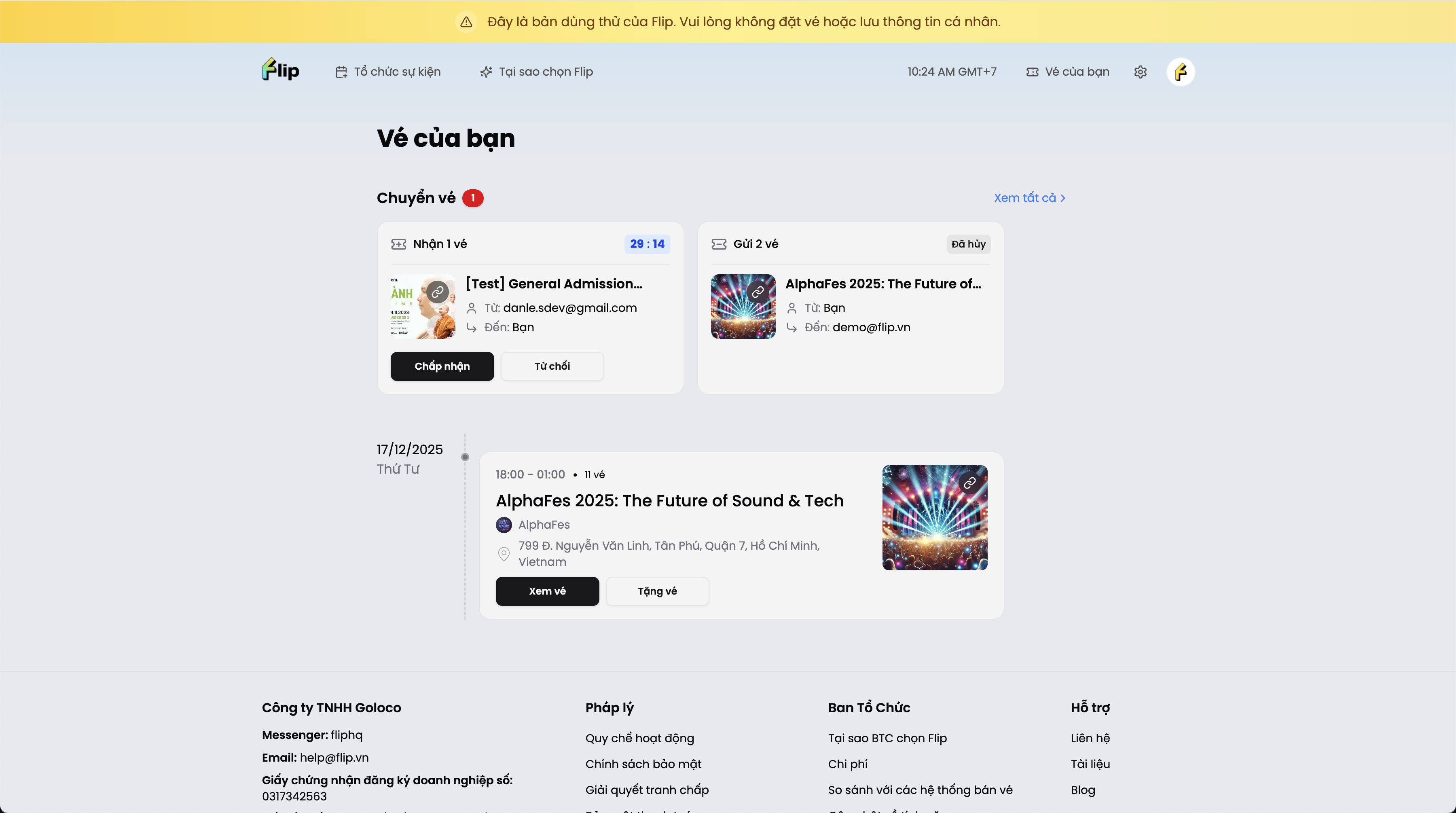 Lịch sử chuyển vé